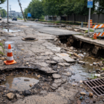 damaged urban street with infrastructure issues
