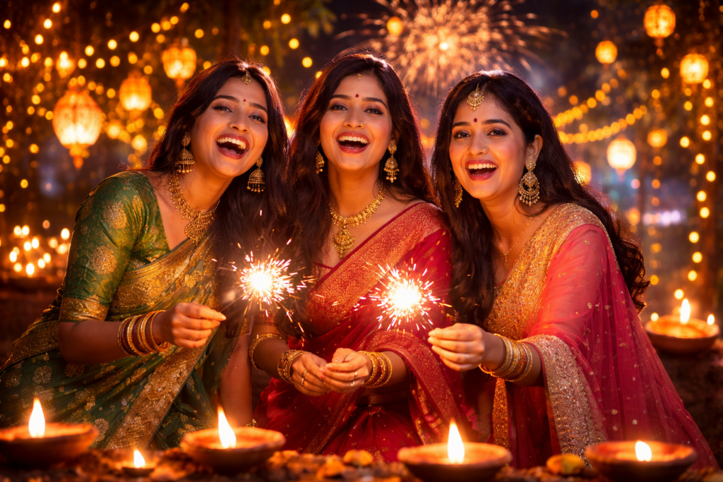 Festival of Lights – Diwali in Manipu diwali celebration with sparklers and lights