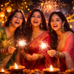 diwali celebration with sparklers and lights