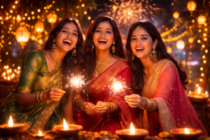 diwali celebration with sparklers and lights