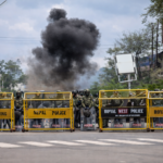 soldiers and smoke block city street