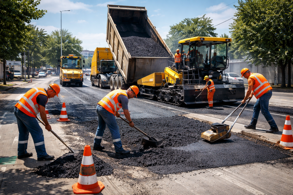 Public Issues & Civic Updates urban roadwork in progress on sunny day