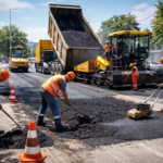 urban roadwork in progress on sunny day