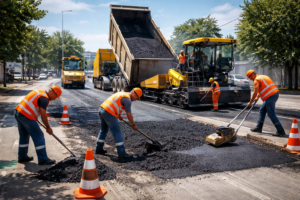 urban roadwork in progress on sunny day