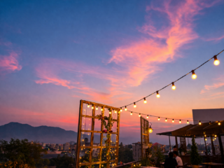 cozy rooftop evening with city views