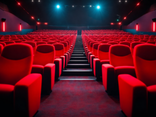 modern theater with plush red seats